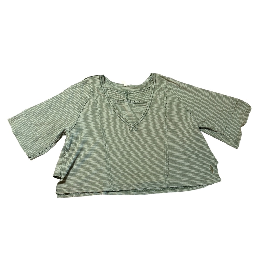 FP Movement by Free People Light Sage Green Striped Short Sleeve Tee
